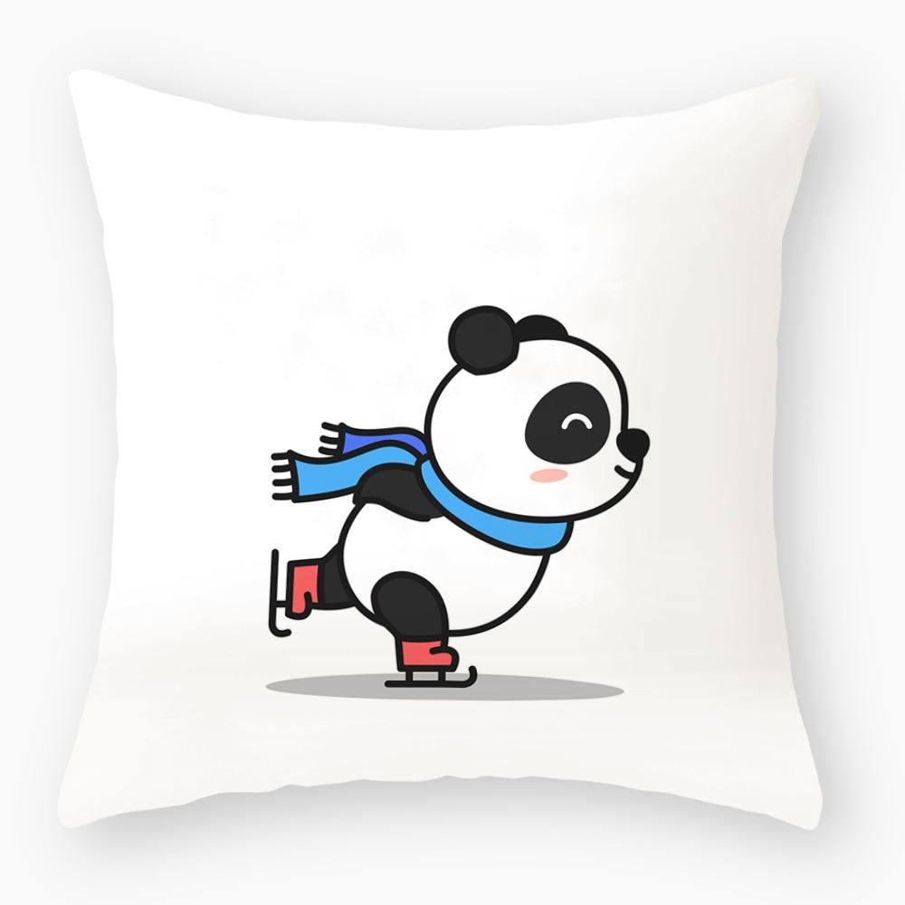 Lovely Panda Printed Cushion Cover for Sofa Home Car Decor Cute Wild Animal Pillowcase Soft Short Plush Pillow Case