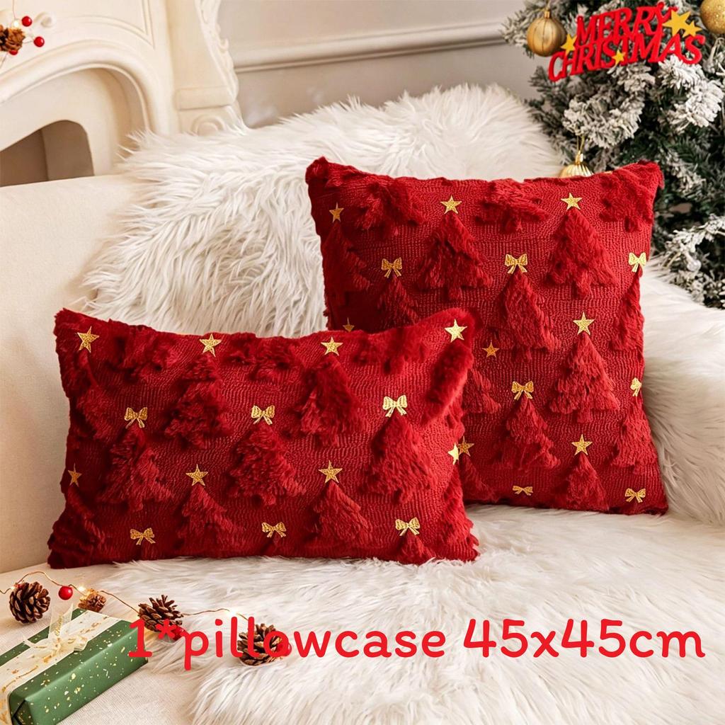 Christmas Plush Pillow Cover With Geometric Snowflake Design For Home Decor And Gift