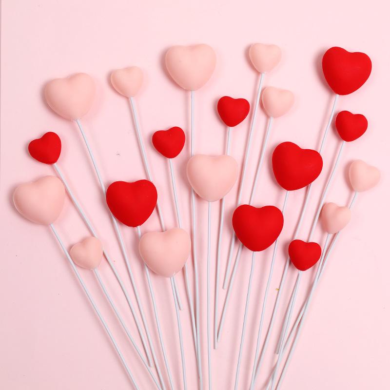 10pcs Mini Red Pink Foam Love Heart Cake Toppers Sweet Valentine's Day Gift Romantic Wedding Engagement Party Cake Decoration