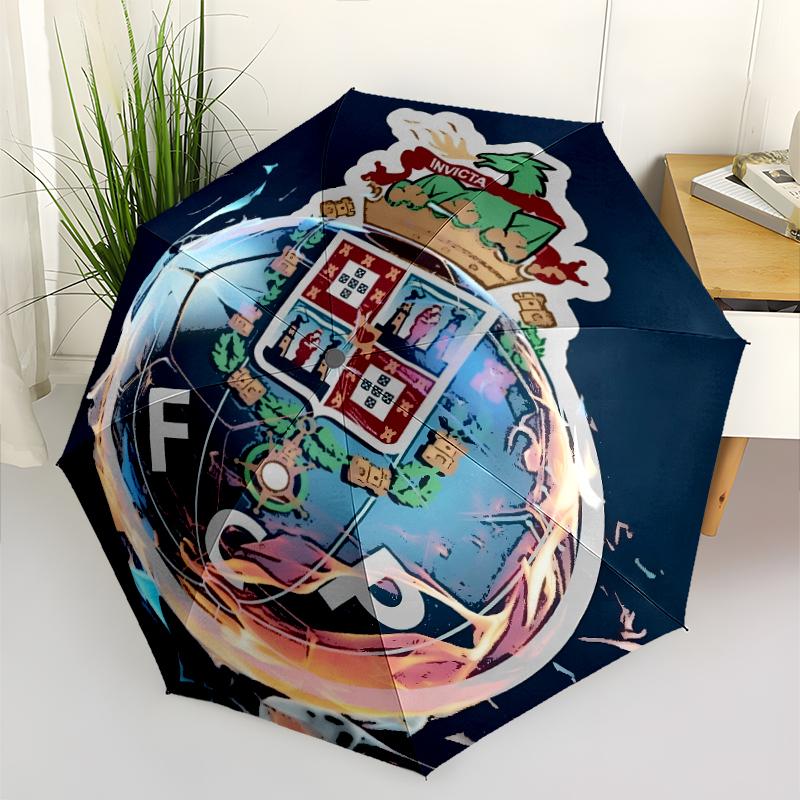 FC Porto LOGO Print Automatic Umbrella, 8 Rib Iron Frame, Plastic Handle, Suitable for Outdoor Travel &Daily , Ideal Gift