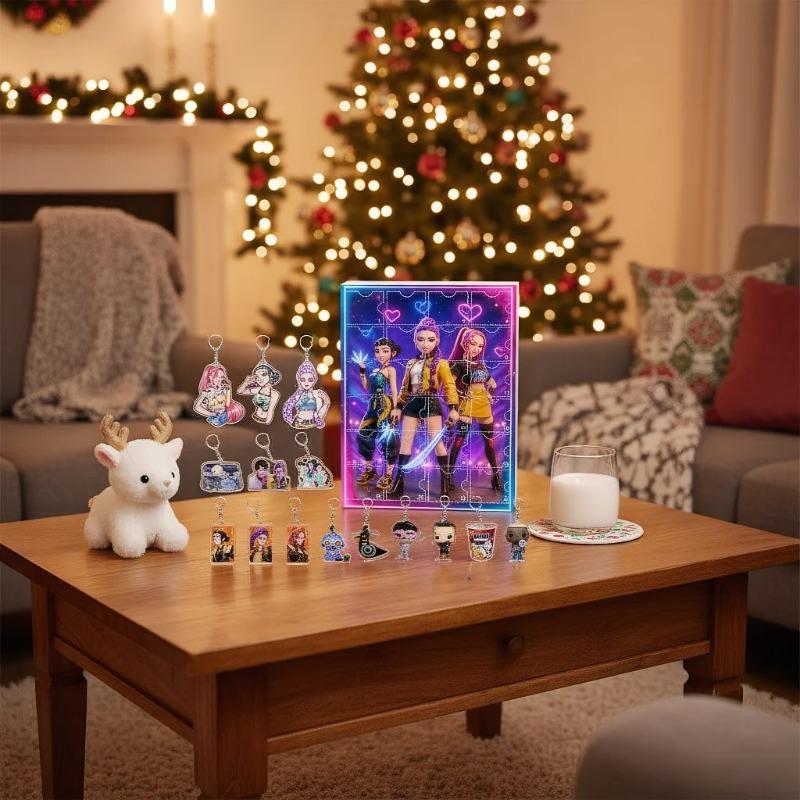 Novo Caçador de Demônios Kpop Calendário de Contagem Regressiva de Natal Caixa Surpresa Mochila Chaveiro de Carro Pingente Acrílico Presente de Natal para Menina