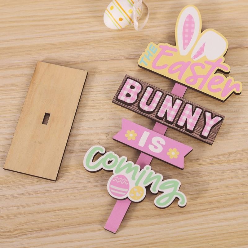 Natural Wood Easters Decoration Bookshelf Display Ornament Easters Charm Decors Suitable for Living Room Dining Table