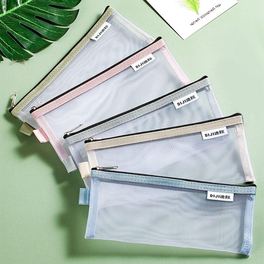 Cosmetic Bag Small Wallet Mesh Storage Bags Transparent File Bag Grid Pencil Bag Stationery Bag