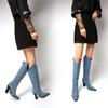Spring Autumn Women Stretch Denim High Thick Heel Long Boots Lady Knee-high Straight Boots Female Riding Boots Botas De Mujer