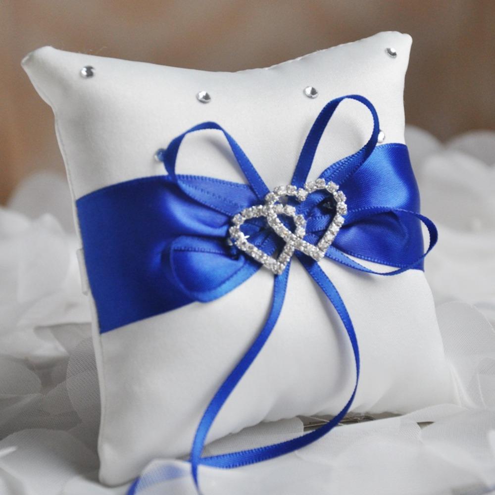 European Double Heart Ring Bearer Pillow Bowknot Ribbon Cushion  Home Wedding Bridal