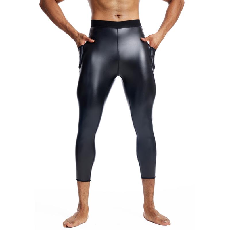 Pantaloni in Pelle a Nove Punti da Uomo Senza Cuciture Sollevamento Glutei Controllo Vita Modellanti Con Tasca Per Palestra Yoga