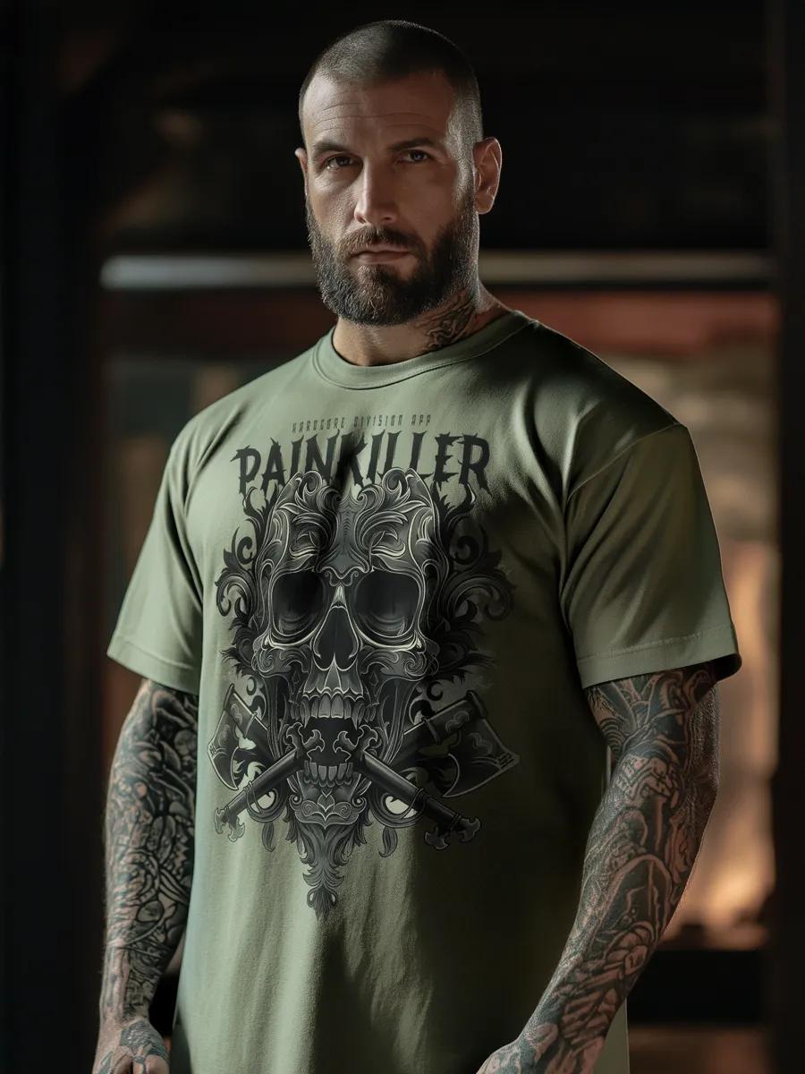 Oversized axes and skull print T-shirt 4XL