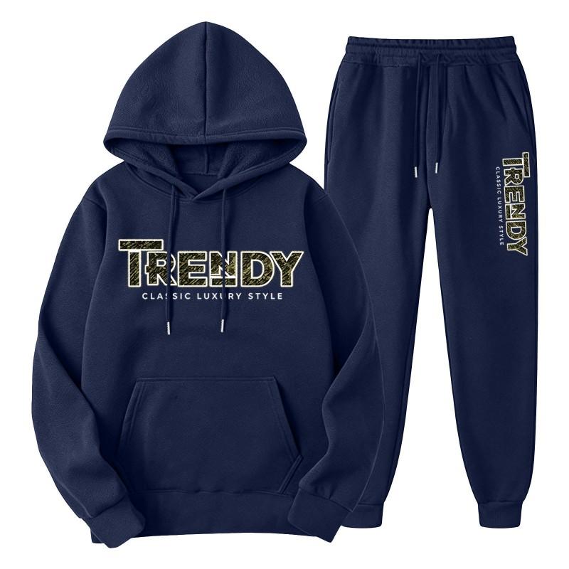 Mens Casual Tracksuit Long Sleeve Hooded Sweatshirt Pants Set Sportswear