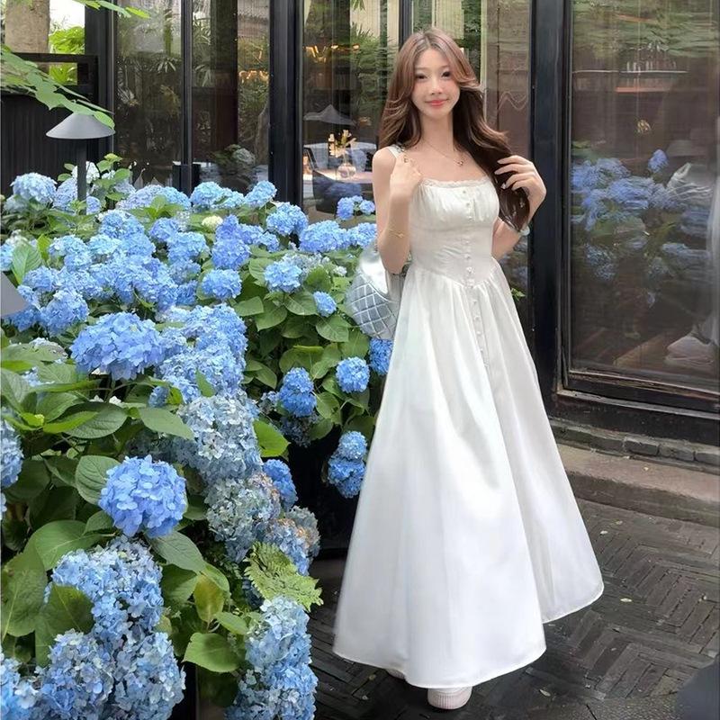 Women's Summer 2025 Elegant French-Style Suspender Dress with Beautiful Mid-Length Design