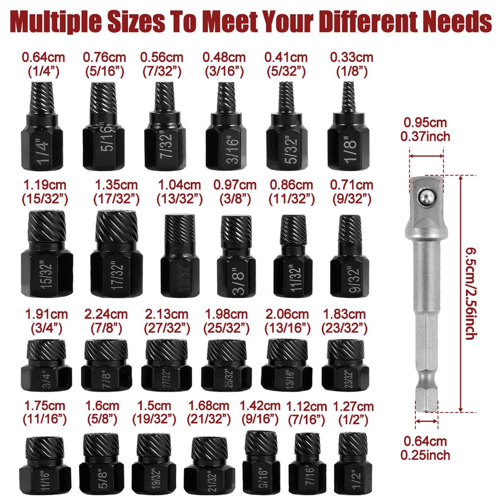 26/13/10Pcs Damaged Screw Extractor Bolt Nut Extractor Set Drive Rusted Screw Remover Tool Broken Screw Stud Removal Kit