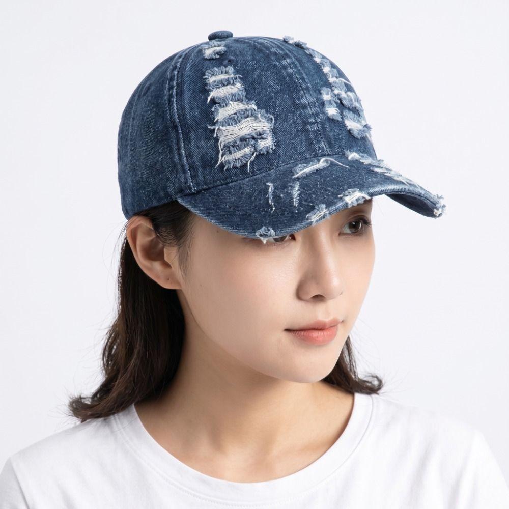 Cotton Denim Baseball Cap Creative Sunscreen Hat Versatile Ripped Denim Baseball Hat Outdoor