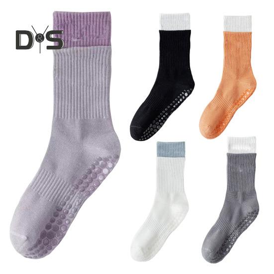 1 Pair Women Floor Socks Anti-slip Silicone Bottom Mid-tube No Odor Thickened Warm Solid Color High Elasticity Sweat-absorption Anti-shrink Sports