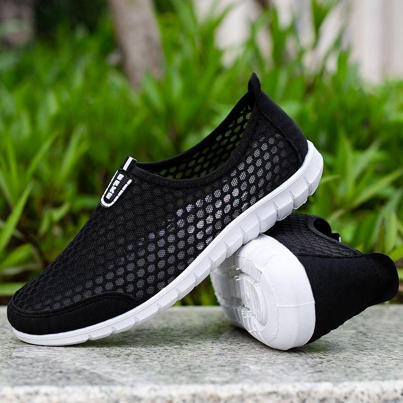 Men's Summer Breathable Hollow Sandals with Mesh Shoes Men's Casual Sports One Foot Mesh Shoes
