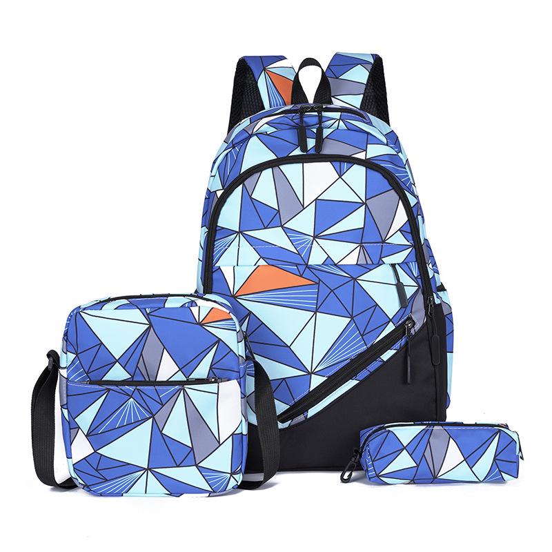 Middle School Schoolbag Geometric Printed Large Capacity Girls Boys Backpack