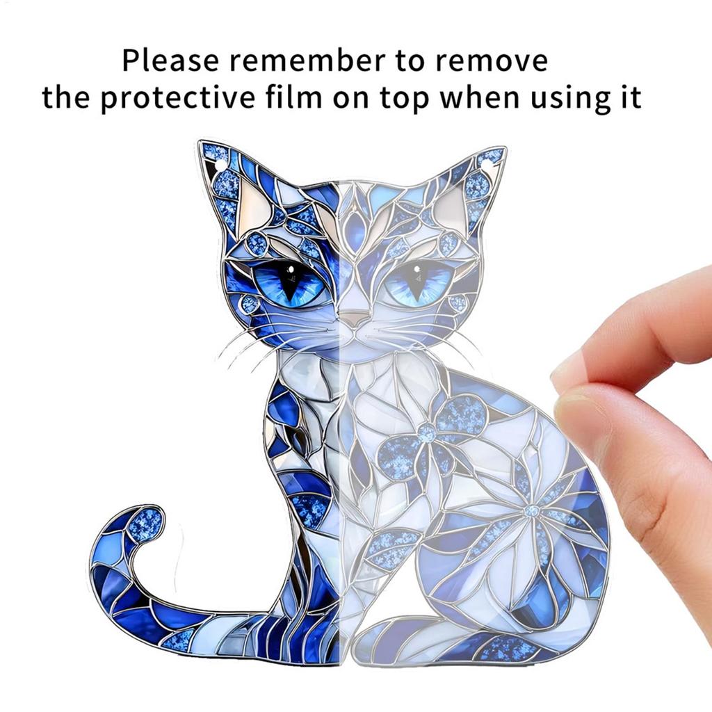 Cat Sun Catcher Hanging Ornament 8Inch 2D Acrylic Blue White Cat Memorial Christmas Tree Decorations Gifts for Cat Lovers Pet