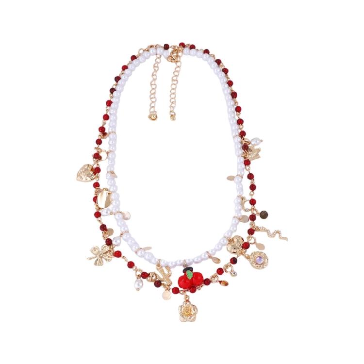 Fashion Forward Two Layer Necklace With Glass Accent And Floral Charm Lightweight Design For Everyday Elegances 1