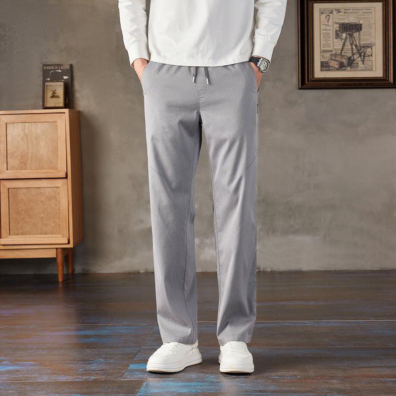 

ZY-29866 Vintage Style Straight Leg Tencel Washed Elastic Waist Faux Denim Casual Pants 2XL серый/бежевый