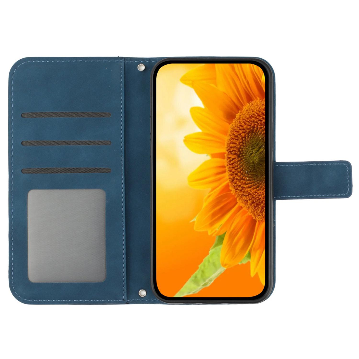 

HT04 For Xiaomi Redmi 13C 4G/5G/13R 5G/Poco M6 5G/Poco C65 4G Crossbody Phone Leather Case Sunflower Pattern Dark Blue