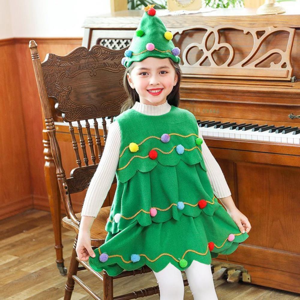 Decor Green Xmas Clothes with Hat Cosplay Performance Clothes Kawaii Christmas Tree Costume  Party