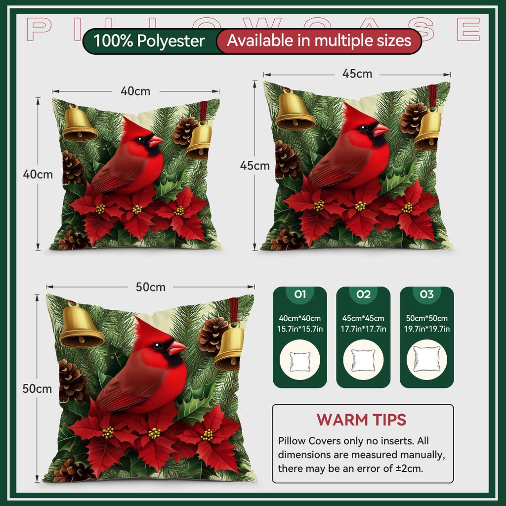 Christmas Bishop Poinsettia Pillowcase Bedroom Sofa Cushion Cover 100% Polyester Living Room Cushion Pillowcase Home Decor