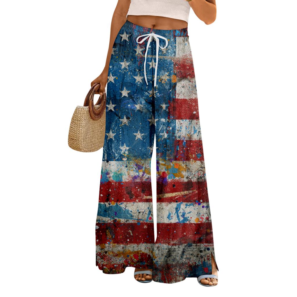 Dámské letní kalhoty Boho Palazzo s vysokým pasem a širokými nohavicemi s květinovým potiskem ležérní kalhoty s kapsami