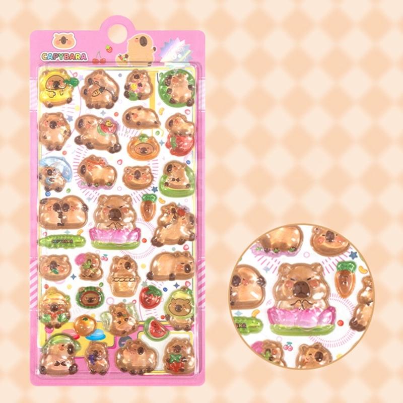 Vibrant Crystal Stickers Showcasing Playful Cartoon Capybara Safe For Youngsters Art Activities And Fun