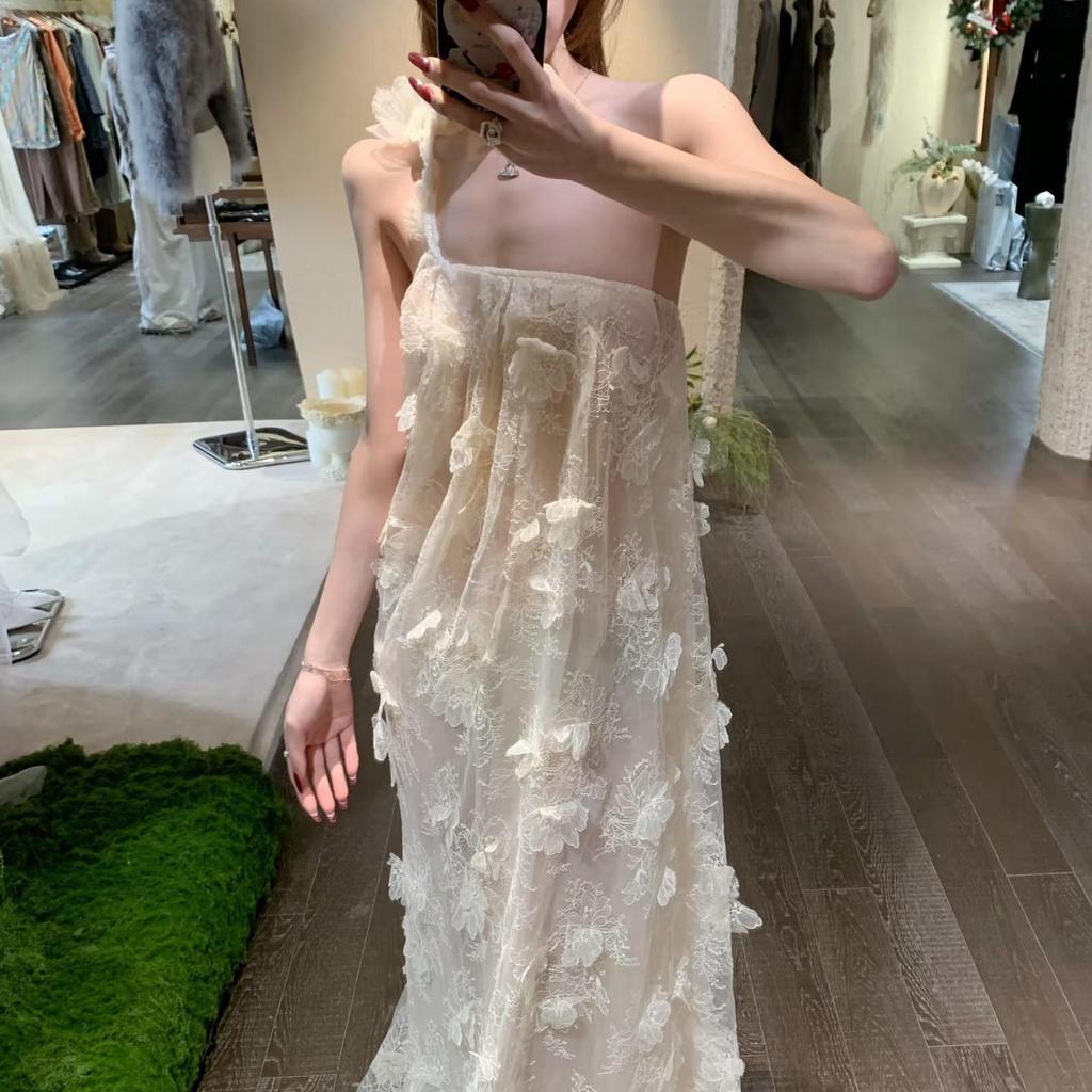 3D Floral Lace Beaded Strappy Backless Long Dress - Early Spring Collection
