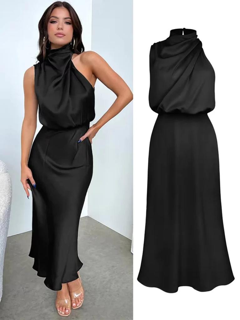 Spring and summer new high-end satin sleeveless dress fashionable and elegant temperament light evening dress