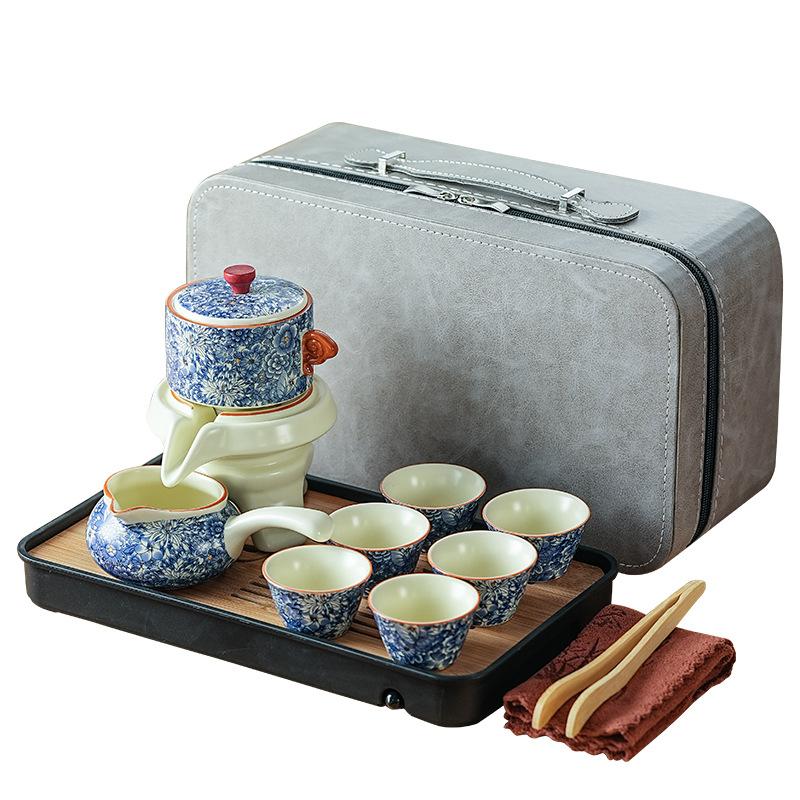 House relocation, new home, business holiday gifts, Ru kiln Kung Fu tea set, luxury flowers, high-end lazy automatic tea making artifact