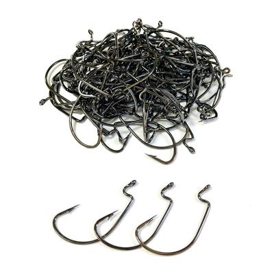 Freell Offset Pack of Worm Hooks for Black Bottom and Octopus Fishing Hooks, 4/0, 100, Bass, Rockfish, Fishing,