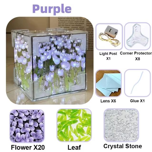 Creative Diy Tulip Flower Sea Cube Three-Dimensional Small Night Lamp Material Package For Girlfriend Couple Girlfriend Present