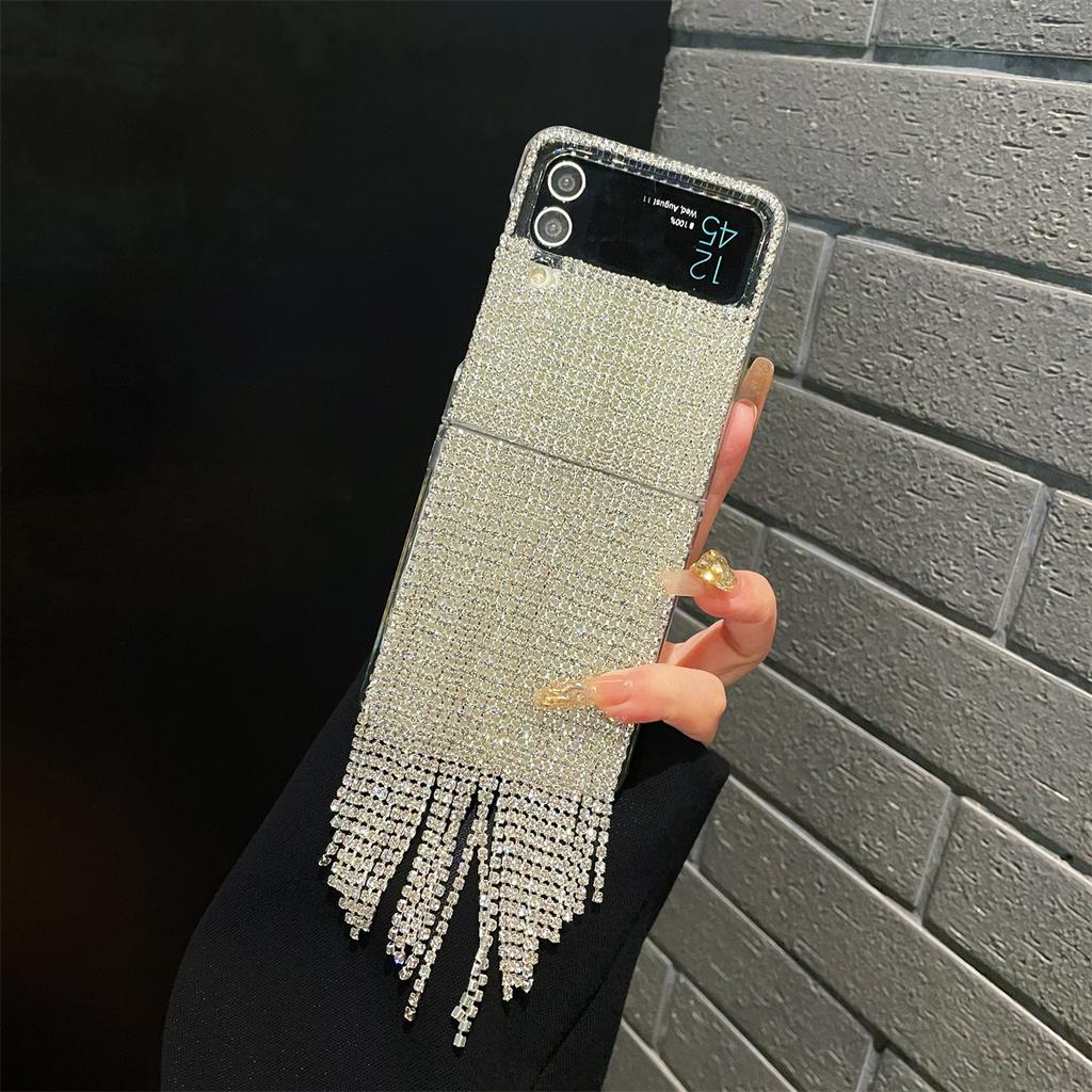Luxury Crystal Diamond Tassel Phone Case For Samsung Galaxy Z Flip 6 5 4 3 Flip5 Flip6 Flip4 Cover Fashion Cute Cases Girls Capa