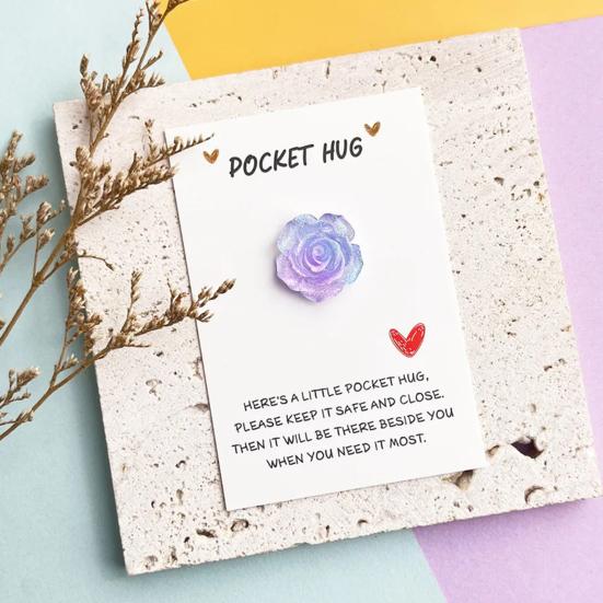 Pocket Hug Card with Gradient Rose for Women Men Mini Pocket Hug Tokens with Greeting Card Inspirational Gifts for Long Distance Relationship