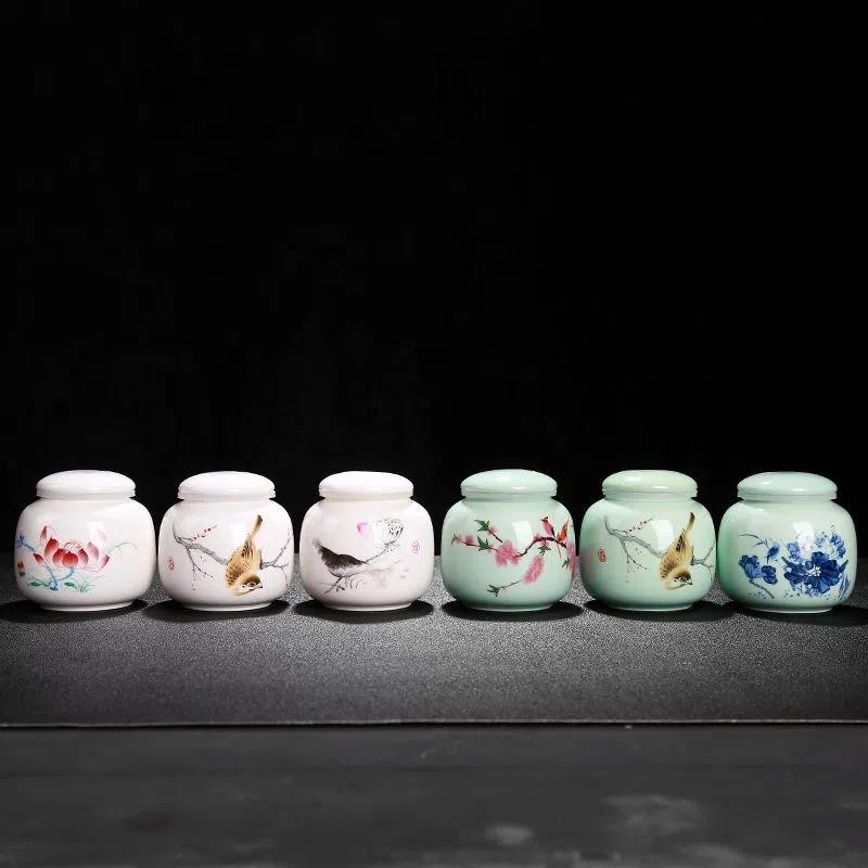 Retro Style Ceramic Tea Storage Jars Home Dried Fruit Medicinal Herbs Sealed Storage Cans Multifunction Mini Packaging Caddy