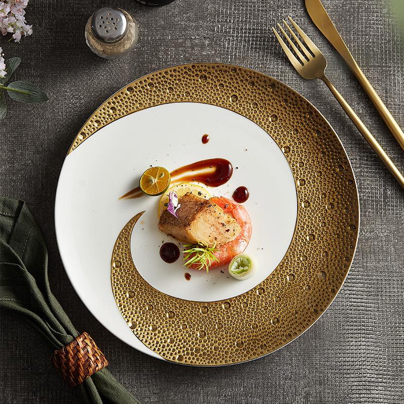 High End Restaurant El Tableware Meteor Shower Crescent Moon Flat Plate Ceramic Plate Light Luxury Steak Plate