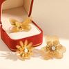 Elegant 3D Butterfly Flower Stainless Steel Open Ring for Women - Retro French Style