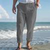 Men's Plain Linen Summer Drawstring Outdoor Casual Beach Trousers