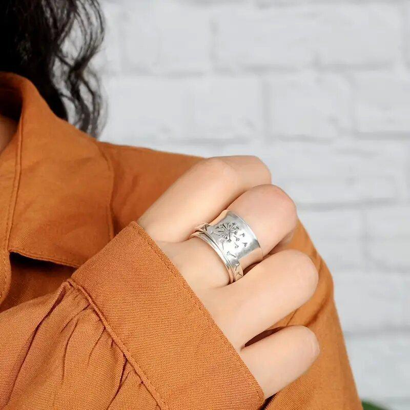 Yun Miao Retro Dandelion Wide Band Women's Ring - Simple, Versatile, Hot Selling Style