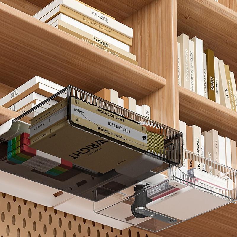 Non-Drilling Under Desk Drawer Storage Box Large Capacity Invisible Hanging Type Factory Office Desk Organizer