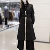Women's Color Block Long Trench Coat with Detachable Hoodie