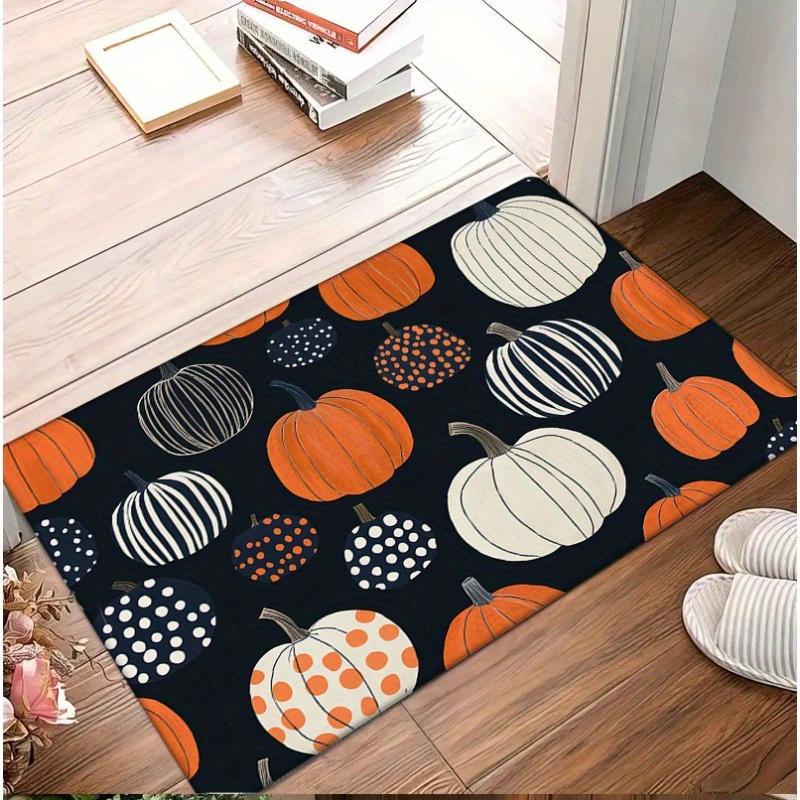 1pc Thanksgiving Pumpkin Print Non-Slip Doormat - 0.47inch Thick Flannel, Machine Washable, Comfortable Floor Mat for Entryway,