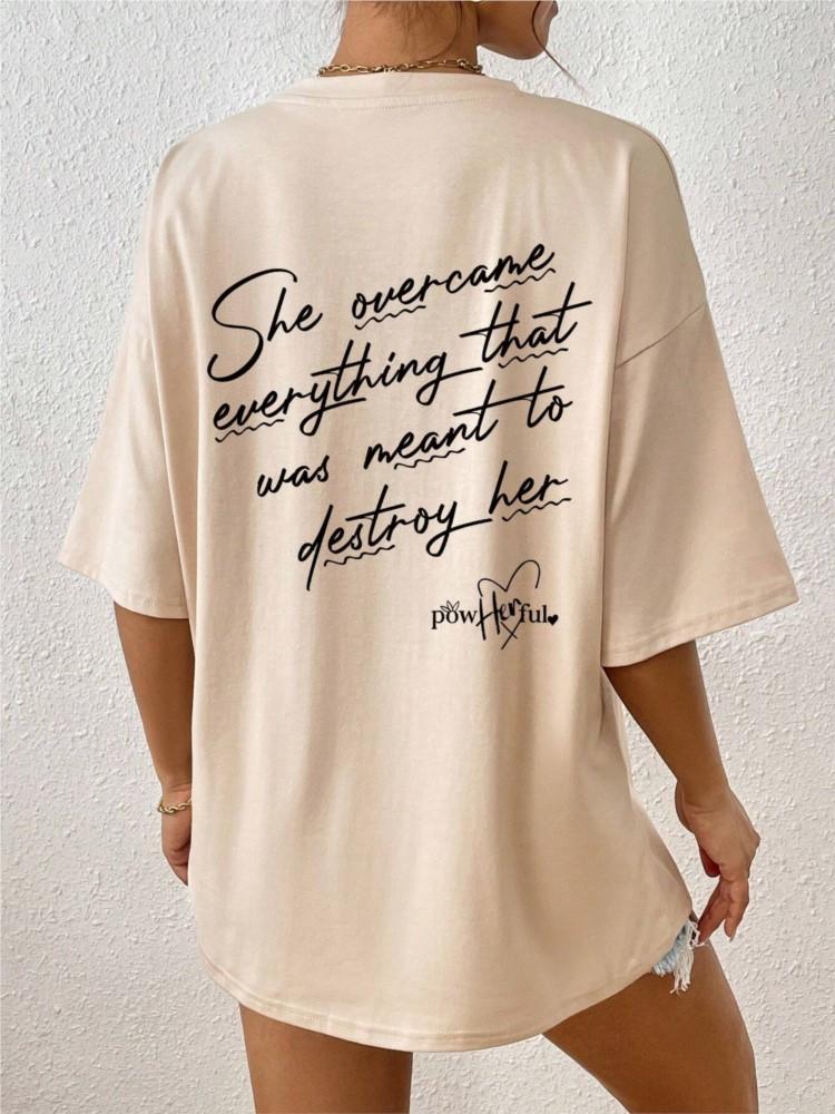 

Women Cotton TShirts Personality Slogan Powerful Letter Print Street tees Spring Sporty Casual Tops Loose Comfortable Clothes S