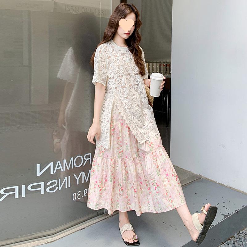 2026 Summer Maternity Lace Top & Skirt Set M