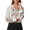 Women's Floral Stripe Long-Sleeve Shirt Button Front Loose Fit Casual Blouse