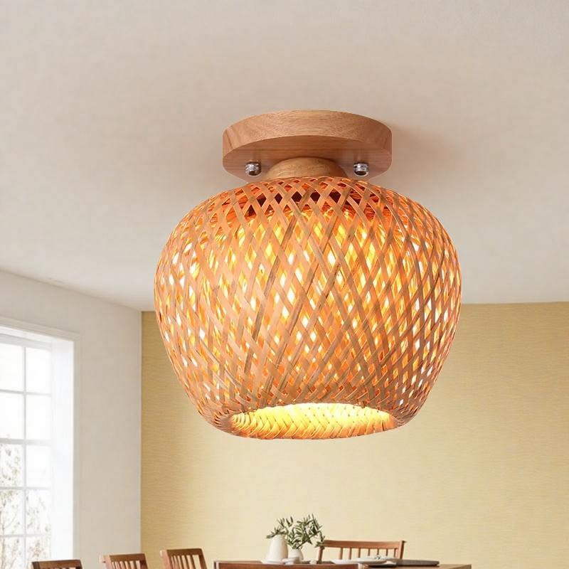 Newest 21x21cm Bamboo Ceiling Lights Rattan Wicker Lustre Hand Knit Braiding Suspended Home Dining Braided Wooden Decoration HOT