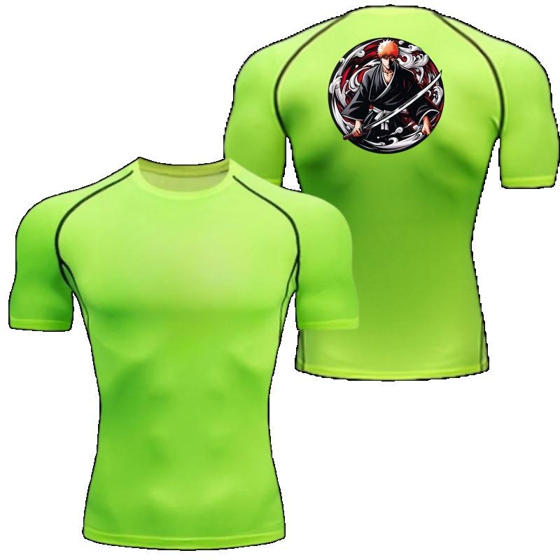 Men Compression T-Shirt for Fitness Running Sports Quick-Dry Bleach Breathable Short Sleeves Stretchy Fabric for Summer Workout