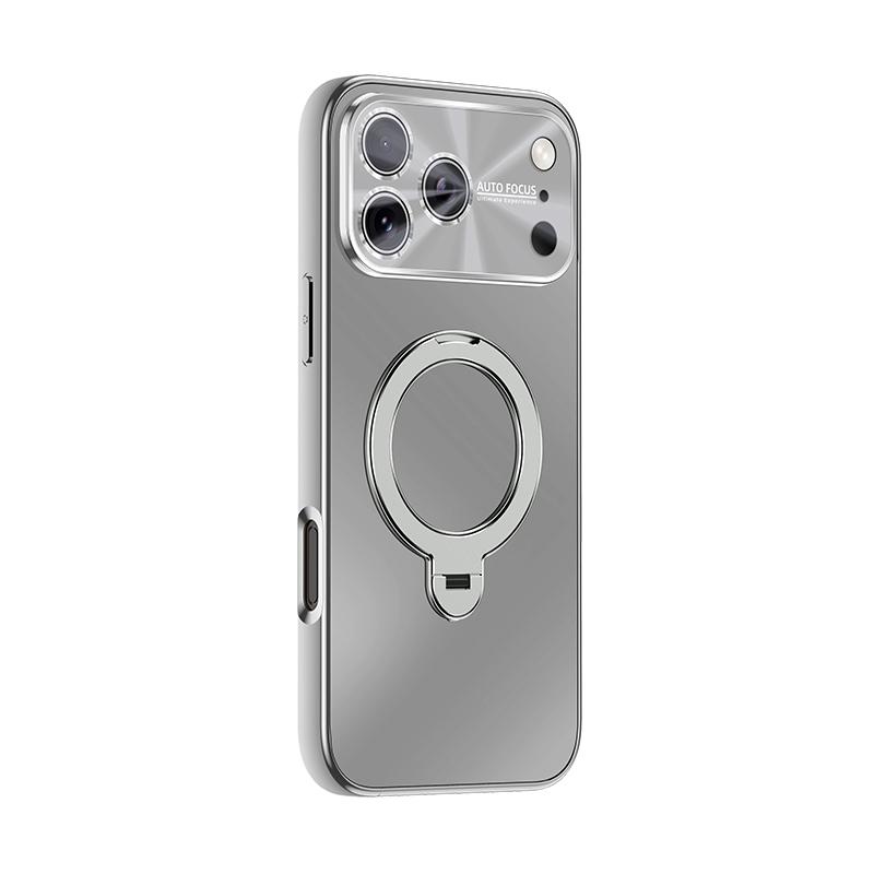 Plating For Magsafe Magnetic Phone Case For iPhone 17 Air 16 15 14 Pro Max Metal Rotating Ring Holder Bracket Matte Cover