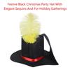 Elegant Black Festive Party Hat Soft  with Yellow Feather for Holiday Caroler Unisex Black Christmas Hat