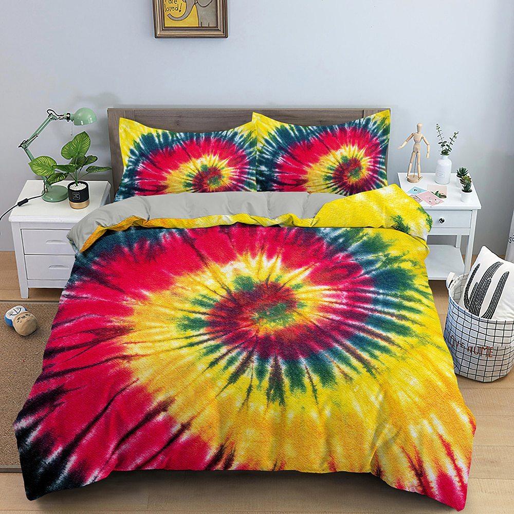 Three-Piece 3D Digital Printing Rainbow Color Striped Quilt Set Three-Piece Bedding