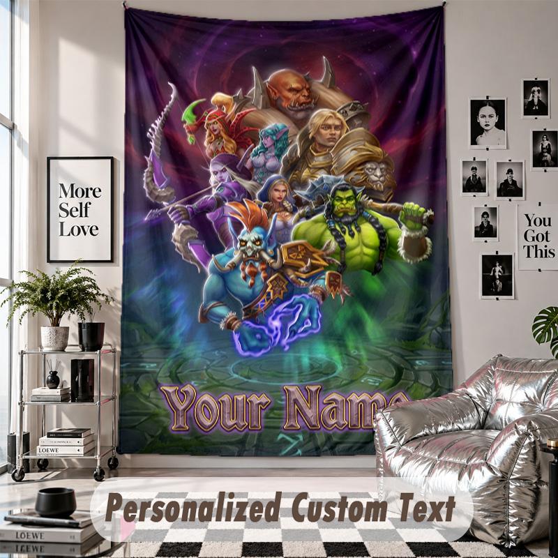 Custom Tapestry Wall Hanging, World of Warcraft Personalized Name Text Home Wall Decor